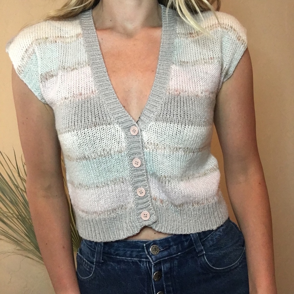 Vintage knit sweater crop top wide stripe spring
